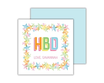 Watercolor Stars "HBD" Kids Birthday Gift Enclosure Card: Personalized Calling Cards