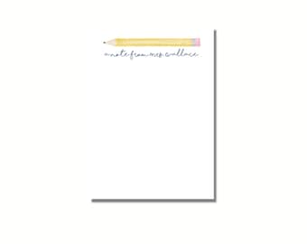 Personalized "From the Desk Of" Teacher Notepad: Watercolor Pencil Back to School Gift