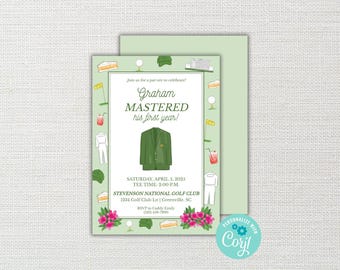 Golf First Birthday Invitation: Watercolor Caddy (Printable Template)