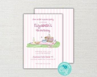 Watercolor Picnic Park Birthday Party Invitation for Girls