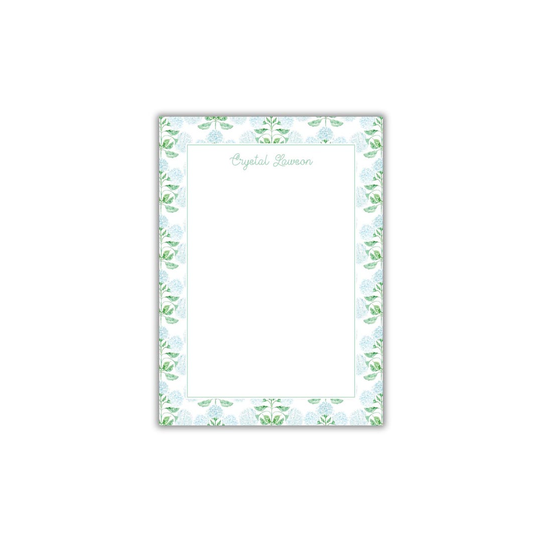 Watercolor Hydrangea Personalized Notepad - Floral Custom Stationery - Etsy