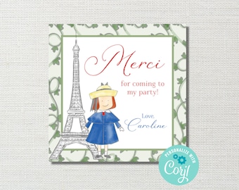 Printable Madeline Birthday Favor Tags: Watercolor Paris Party Thank You Tags (Digital Download)
