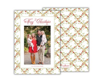 PRINTED Watercolor Rose Trellis Christmas Photo Card: Classic Floral Holiday Cards