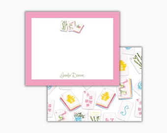 Watercolor Mahjong Tile Notecards: Personalized Chinoiserie Stationery