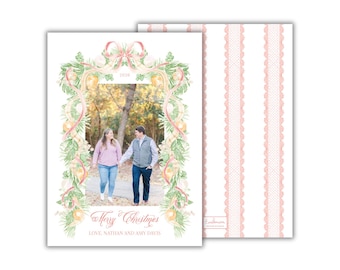 PRINTED Watercolor Bow Garland Pastel Christmas Photo Cards