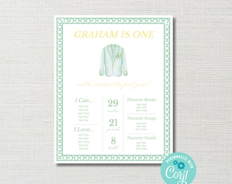 Printable Golf First Birthday Milestone Poster: Watercolor Mastered First Year Party Decorations (Digital Download)