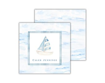 Watercolor Sailboat Calling Cards for Boys: Personalized Kids Gift Enclosure Tags