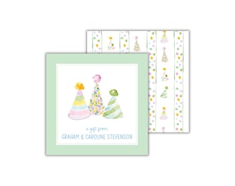Watercolor Party Hat Gift Enclosure Cards: Sibling Birthday Calling Cards