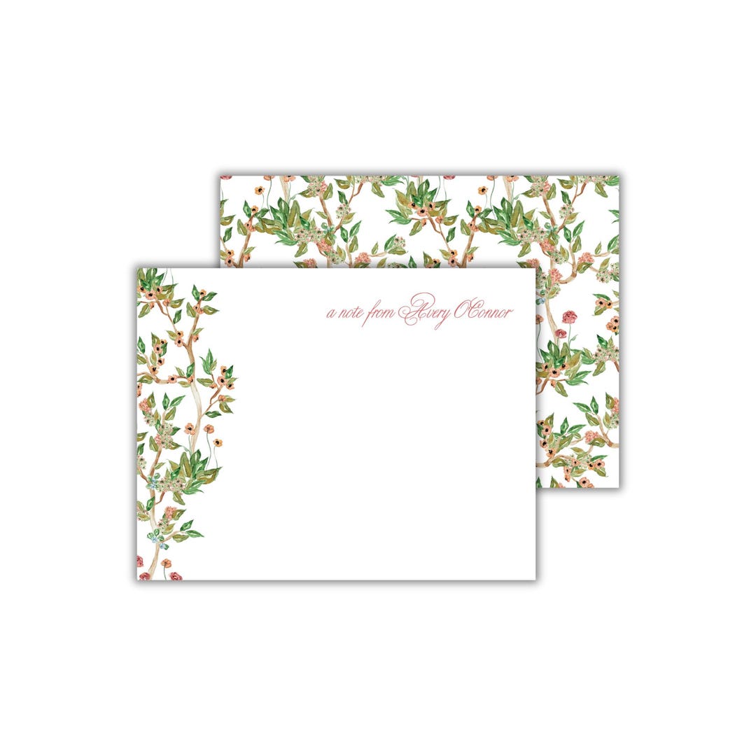 Watercolor Chinoiserie Greenery Notecards - Personalized Stationery Set ...