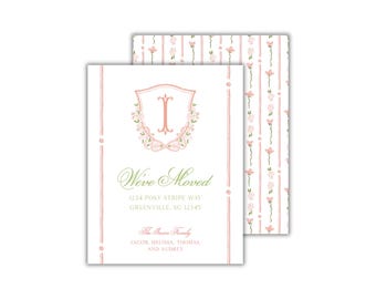Monogrammed Pink Floral Moving Announcement Cards