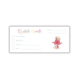 Watercolor Pencils Personalized School Money Envelopes: Set of 20