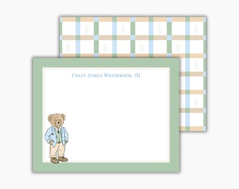 Preppy Bear Boys Notecards: Personalized Kids Thank You Note Stationery Set