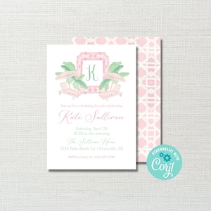 Preppy Palm Beach Printable Invitation Template - Birthday Brunch - Birthday Pool Party - Bridal Shower, Bridesmaids Luncheon