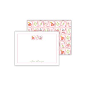 Watercolor Mahjong Tile Notecards: Personalized Chinoiserie Stationery