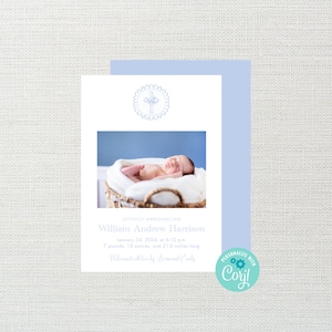 Printable Baby Boy Birth Announcement - Digital Birth Announcement - Cross Religious Birth Announcement - Printable Birth Announcement
