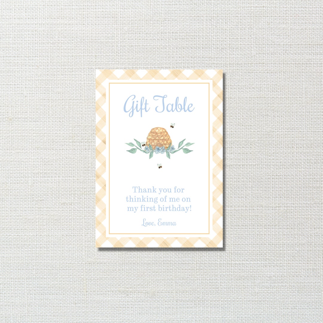 Printable Gift Table Sign Template Bumblebee First Birthday, Baby ...