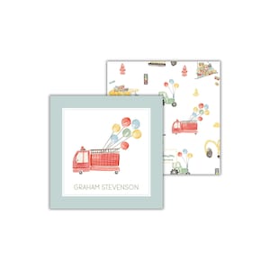 Watercolor Fire Truck Calling Cards for Boys: Birthday Gift Enclosure Tags