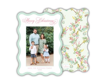 PRINTED Parisian Christmas Photo Card: Watercolor Chinoiserie Floral Holiday Card