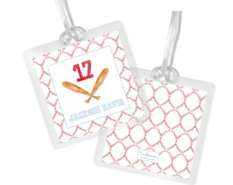 Watercolor Baseball Bag Tag: Personalized Kids Sports Luggage Tag