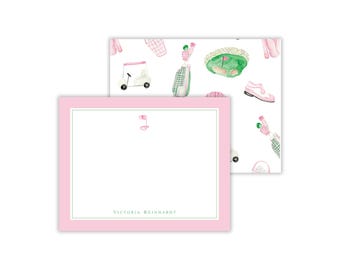 Personalized Pink Golf Notecards: Watercolor Golf Stationery for Girls, Women
