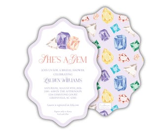 She's a Gem Watercolor Gemstone Bridal Shower Invitation: Luxury Printed Party Invites