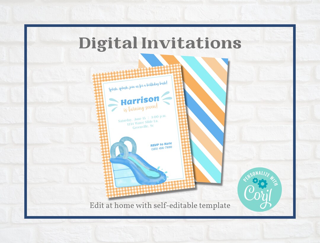 Printable Water Slide Birthday Party Invitation Template - Etsy