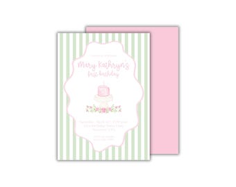 Watercolor Vintage Celebrations Girl First Birthday Invitation: Classic Party Invite