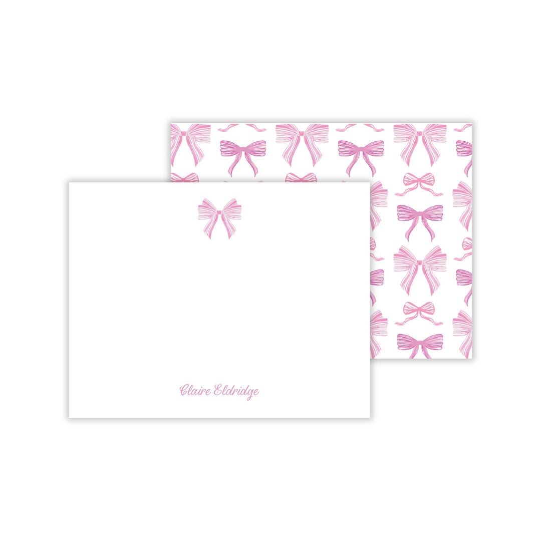 Pink Bow Notecards for Girls - Personalized Girl Notecards ...