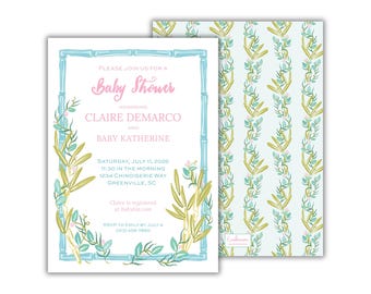 Watercolor Pastel Chinoiserie Baby Shower Invitation: Printed Luxury Party Invites