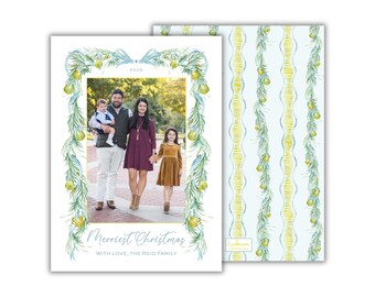 PRINTED Watercolor Pear Garland Christmas Photo Card: Personalized Family Holiday Cards