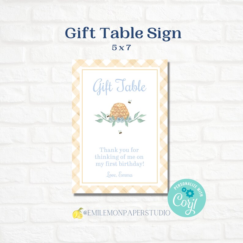 Printable gift table sign template bumblebee first birthday etsy