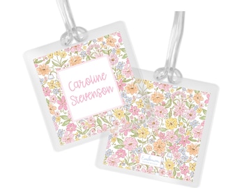 Personalized Floral Luggage Tag for Girls: Custom Laminated Suitcase Tag