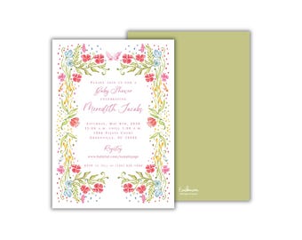 Watercolor Floral Fiesta Baby Shower Invitation: Luxury Printed Party Invites