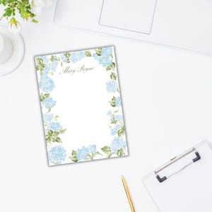 Watercolor Blue Hydrangea Personalized Notepad - Custom Floral ...