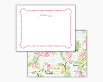 Watercolor Bamboo Frame Chinoiserie Toile Stationery: Personalized Womens Notecards