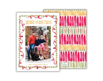 PRINTED Watercolor Squiggle Frame Christmas Photo Card: Merry and Bright Holiday Cards