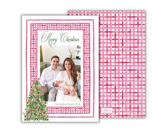 PRINTED Watercolor Gingham Christmas Tree Photo Cards