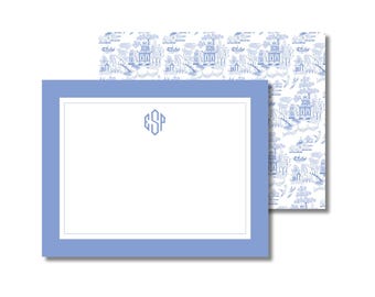 Blue Chinoiserie Toile Notecards: Personalized Monogrammed Women's Stationery