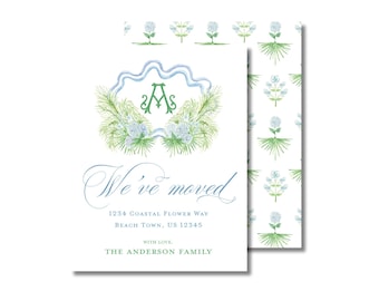 Monogrammed Coastal Moving Announcement Cards: Personalized Beach Change of Address Cards