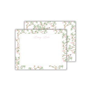 Watercolor Spring Chinoiserie Floral Notecards with Name - Personalized Notecards Women&#39;s Stationery - Classic Stationery