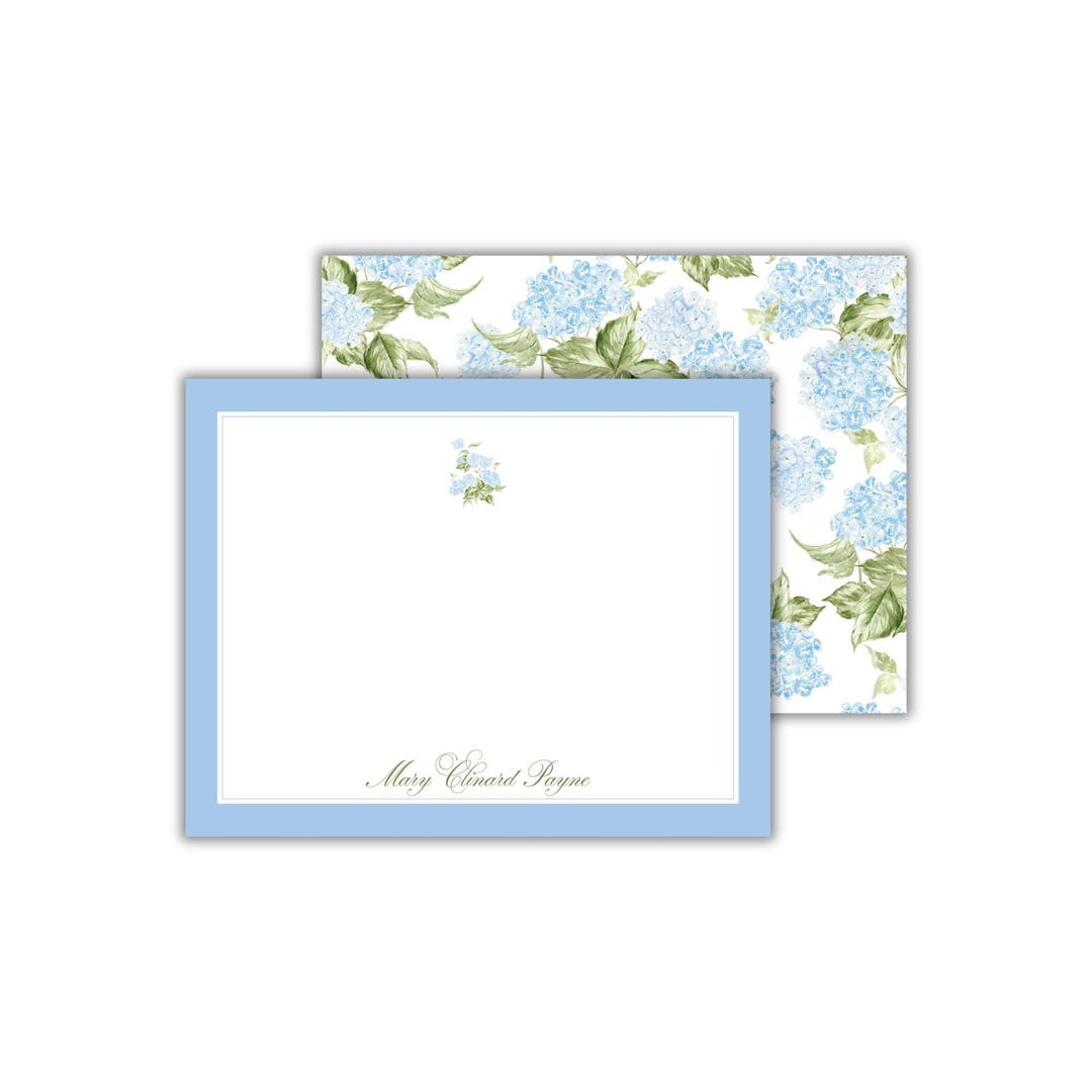 Watercolor Blue Hydrangea Notecards: Personalized Floral Stationery Set ...