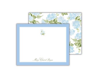 Watercolor Blue Hydrangea Notecards: Personalized Floral Stationery Set for Women