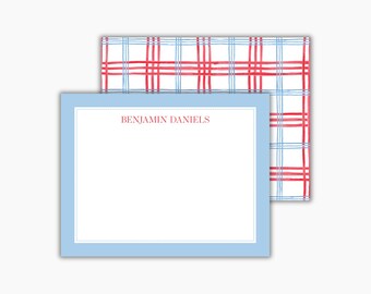 Red White and Blue Plaid Patriotic Notecards for Boys: Personalized Kids Stationery