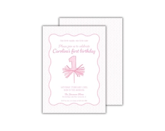 Pink Cake Topper First Birthday Invitation for Girls