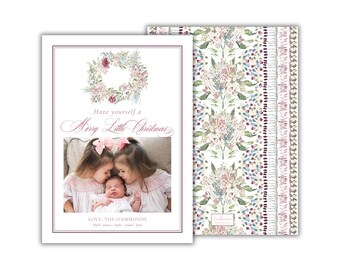 PRINTED Watercolor Wreath Christmas Photo Cards: Pastel Hydrangea Print Holiday Card