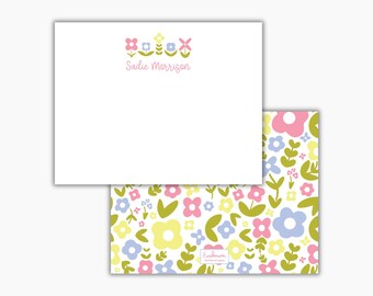 Playful Floral Thank You Notecards for Girls: Personalized Stationery Set