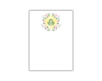 Monogrammed Floral Crest Notepad: Personalized Chinoiserie Stationery