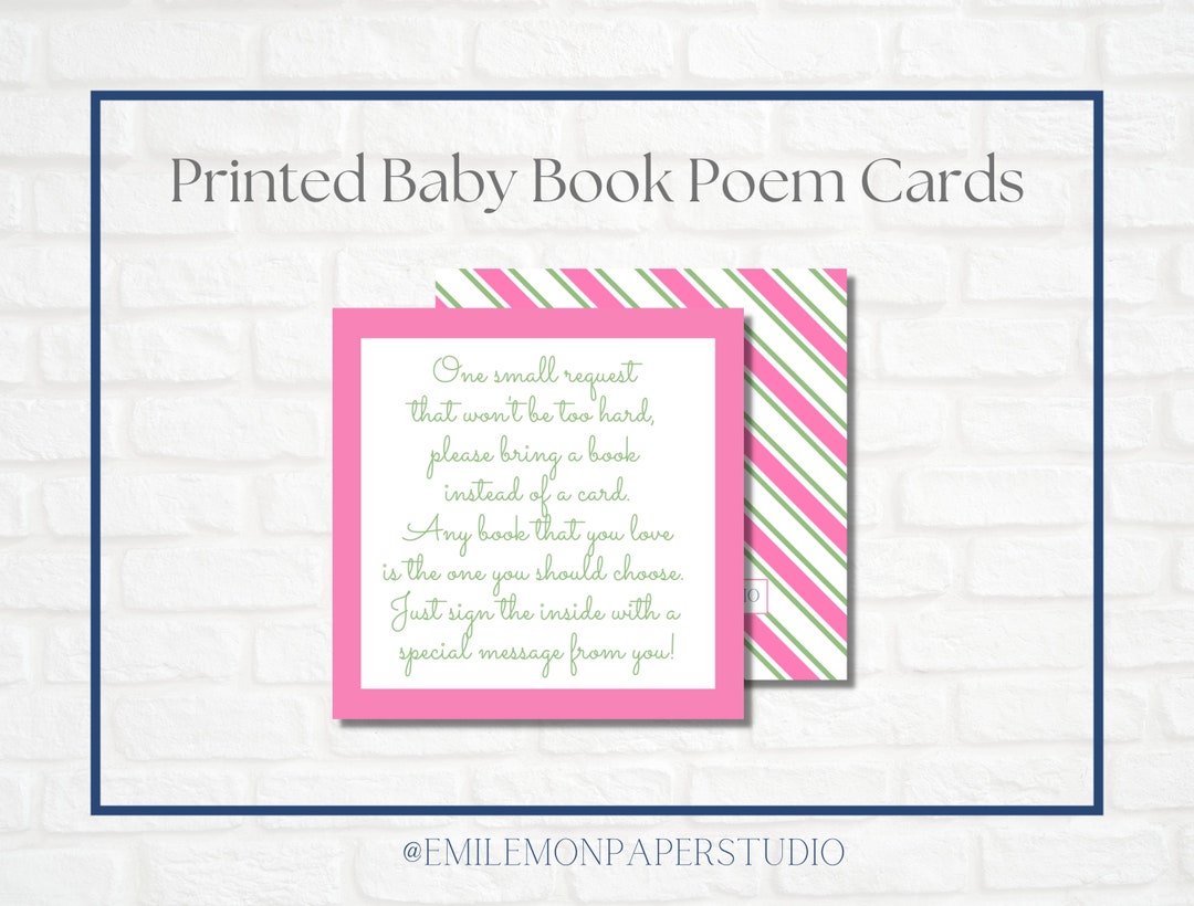 Printed Baby Shower Book Poem Enclosure Cards New York Hotel Etsy