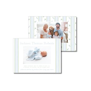 Blue Floral Baby Boy Birth Announcement Cards: Watercolor New Baby Card