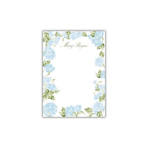 Watercolor Blue Hydrangea Personalized Notepad - Custom Floral Stationery for Women